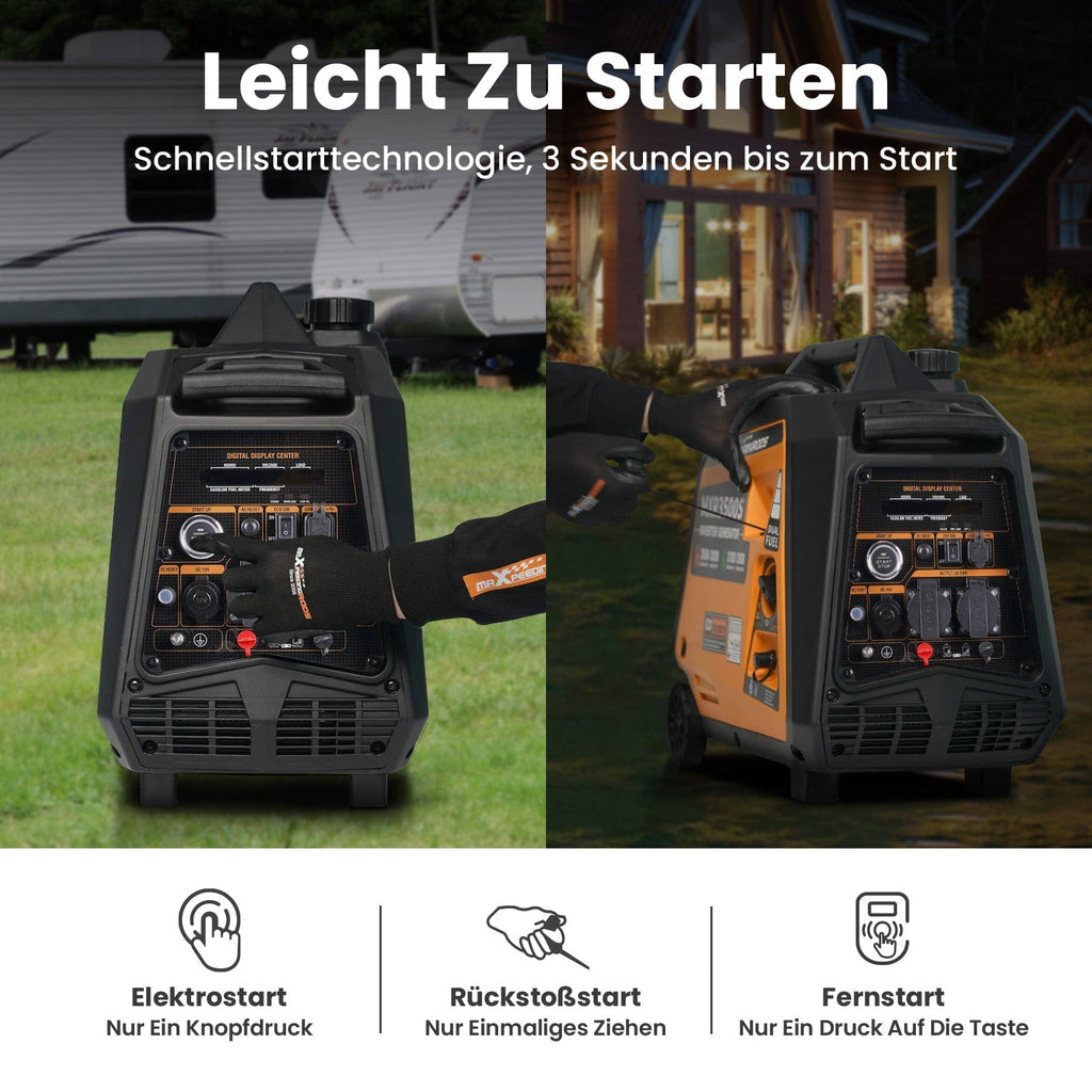 Stromgenerator maXpeedingrods Stromerzeuger 3500 W Benzin 4-Takt mit USB und 230 V Steckdosen leise und leicht für Camping