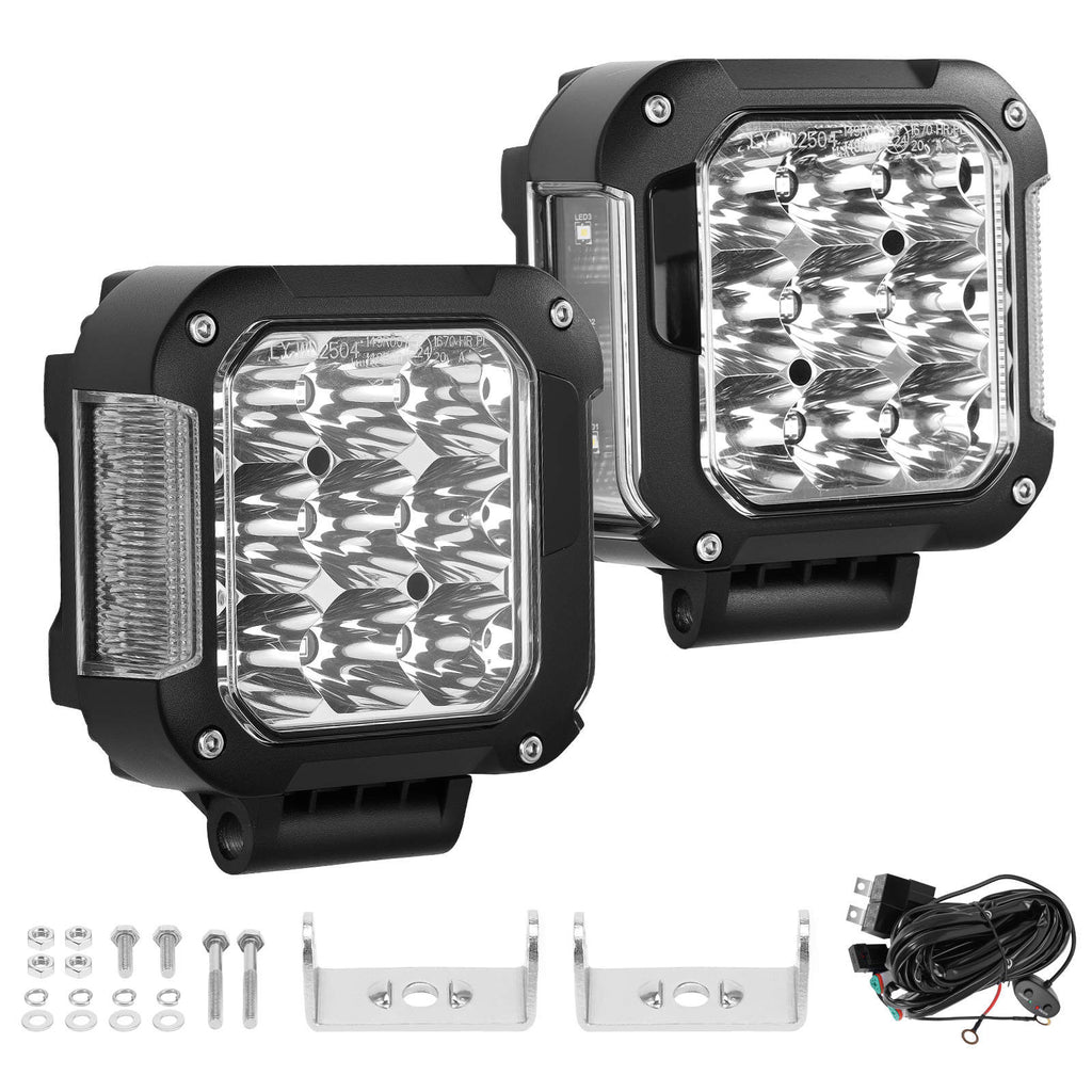 2x 4zoll LED Zusatzscheinwerfer mit Gelb Tagfahrlicht DRL for Offroad SUV LKW