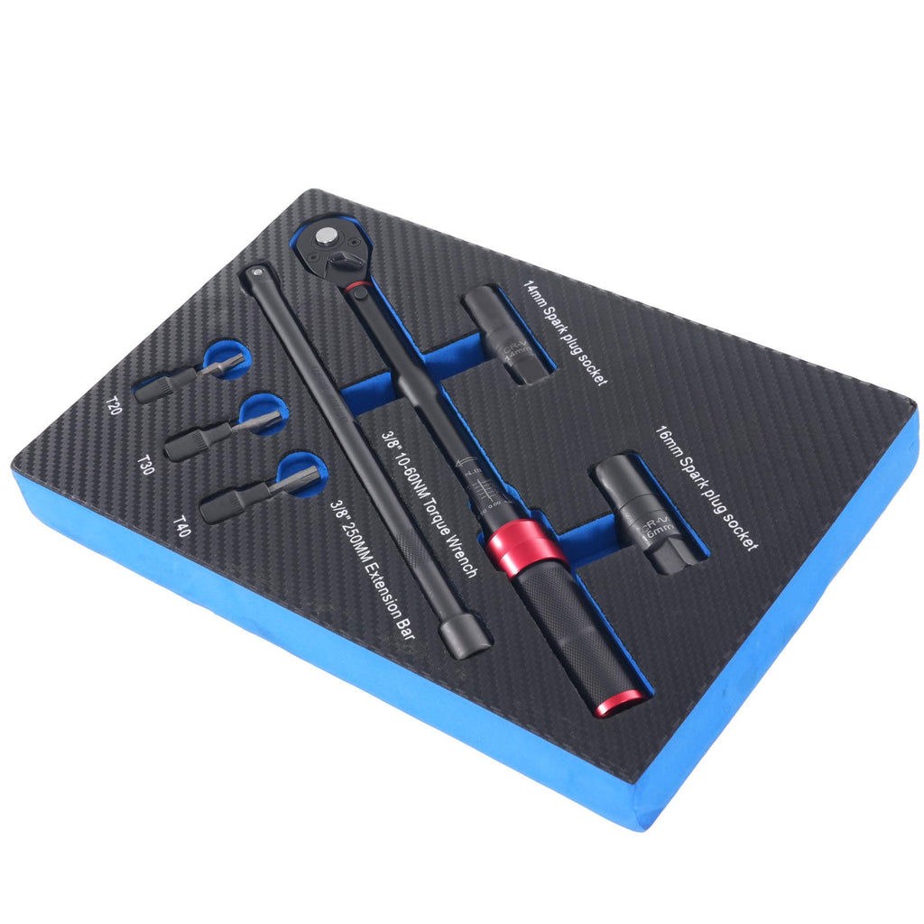 Drehmomentschlüssel 3/8 Zoll 10-60Nm einstellbar Bits T20 T30 T40 Verlängerung