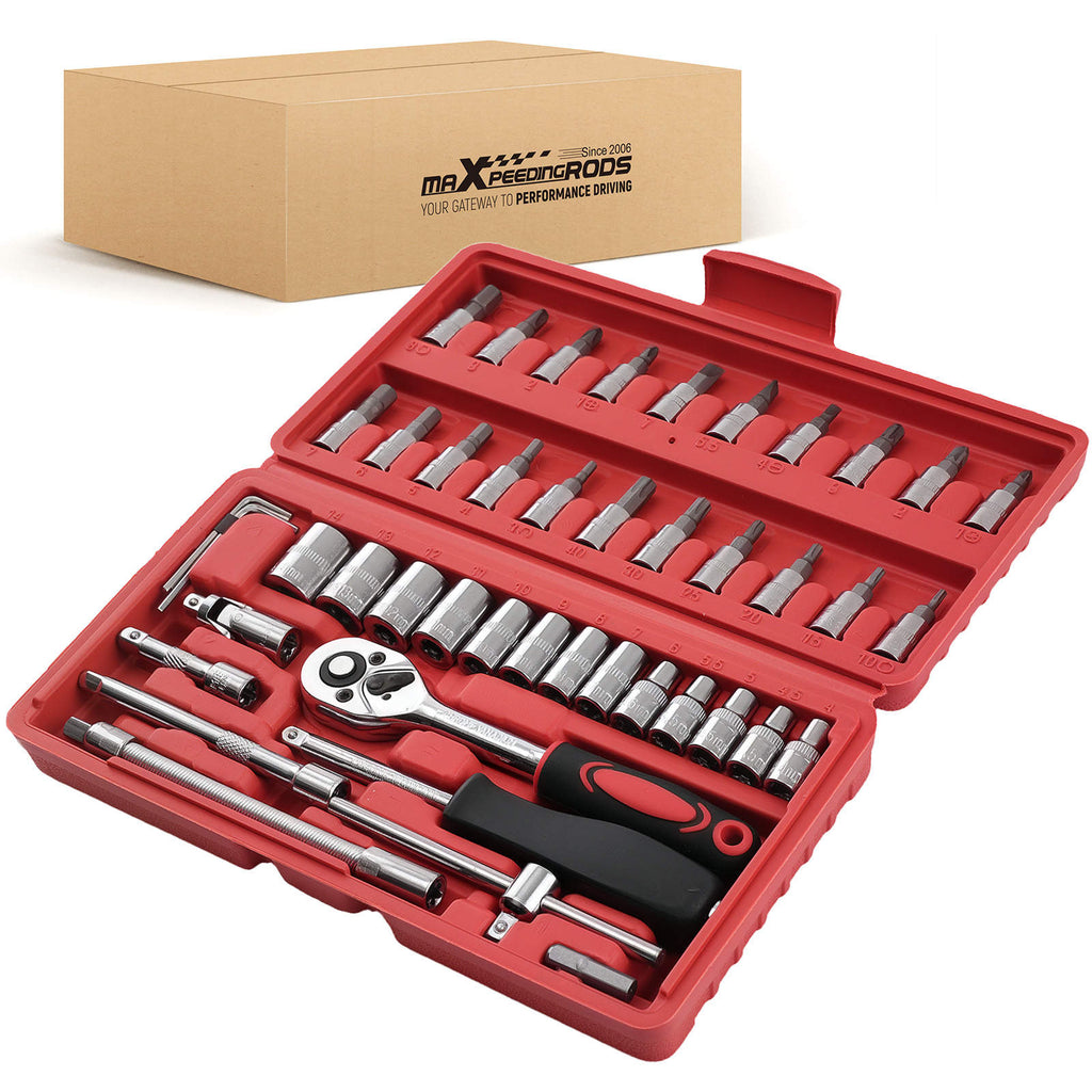 1/4 Zoll Ratsche Set 46-teilig Kardangelenk Bits 4-14mm verzinkt