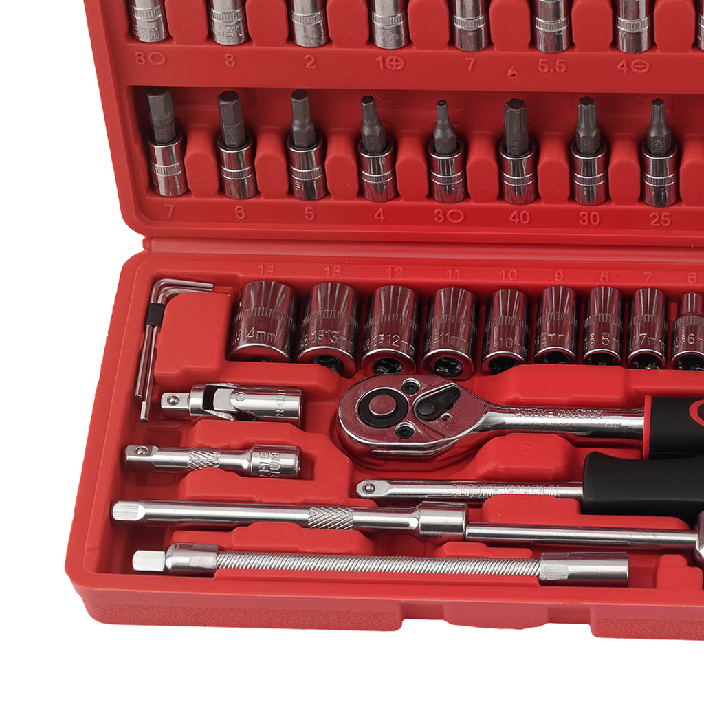 1/4 Zoll Ratsche Set 46-teilig Kardangelenk Bits 4-14mm verzinkt
