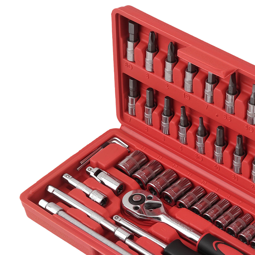 1/4 Zoll Ratsche Set 46-teilig Kardangelenk Bits 4-14mm verzinkt
