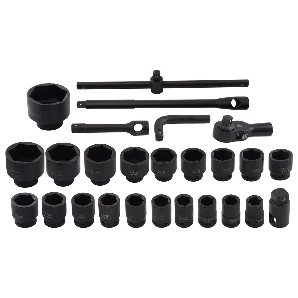 24tlg Schlagschrauber Nüsse 3/4 1 6-Kant Steckschlüssel Metrisch 21-65mm
