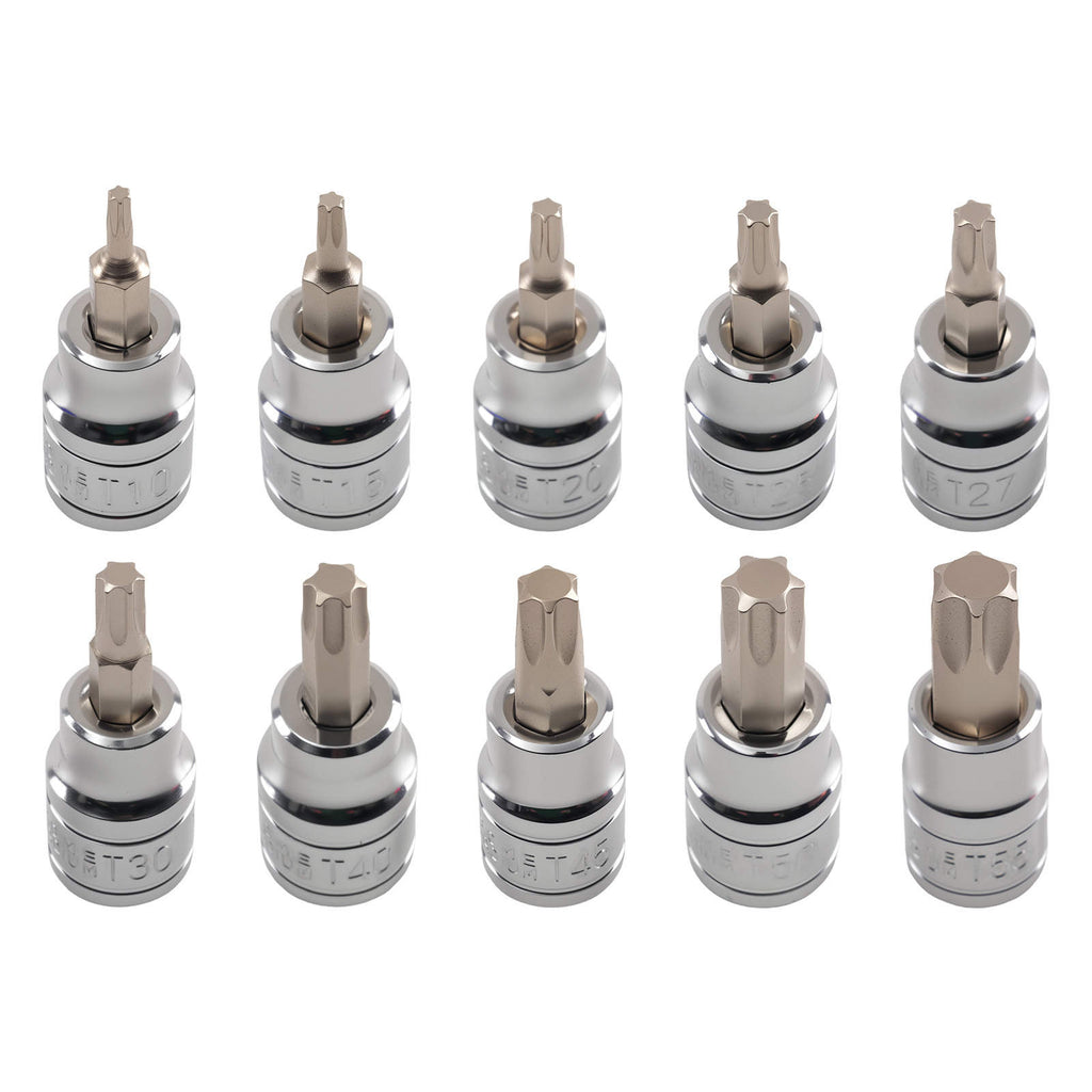 10 Teile Steckschlüssel Stern-Bit 3/8 Zoll T10-T55 CRV 48mm Set