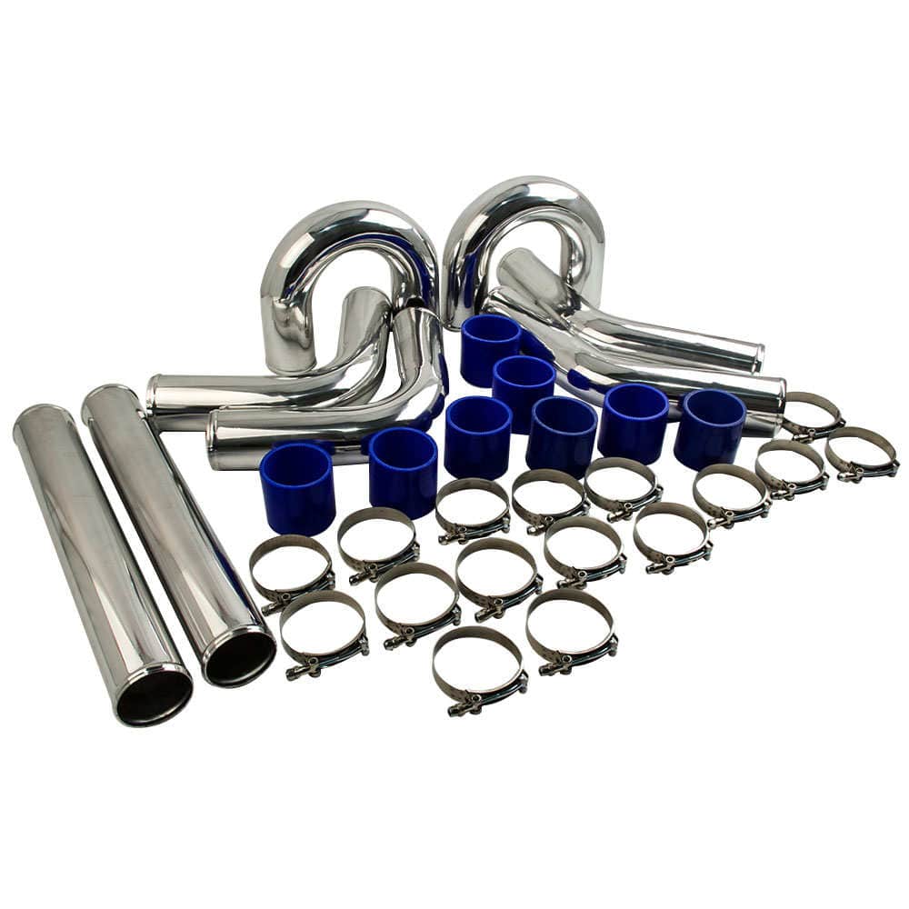 Kombinierte Produkte Aluminium-Ladeluftkühler für Frontmontage 600 × 300 × 76 + 76 mm Rohrsätze + blauer Schlauch