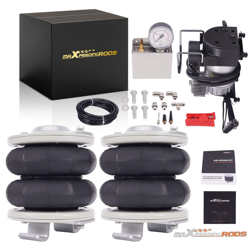 Neu 2x Luftfederung Hinten + 12V Kompressor Kit kompatibel für Fiat Ducato kompatibel für Peugeot Boxer 1994-