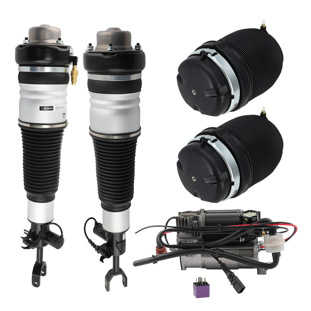 Neu 2X Federbeine Vorne + 2X Federbalg Hinten + Kompressor kompatibel für Audi A6 C6 4F S6