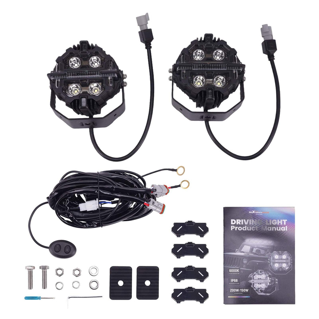 Neu LED Driving Pods 212W Round 5inch Spot Beam Lights RGB Background DRL Aluminum