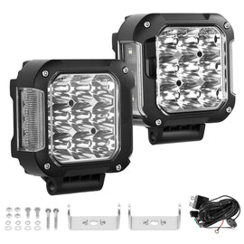 Neu 2x 4zoll LED Zusatzscheinwerfer mit Gelb Tagfahrlicht DRL for Offroad SUV LKW