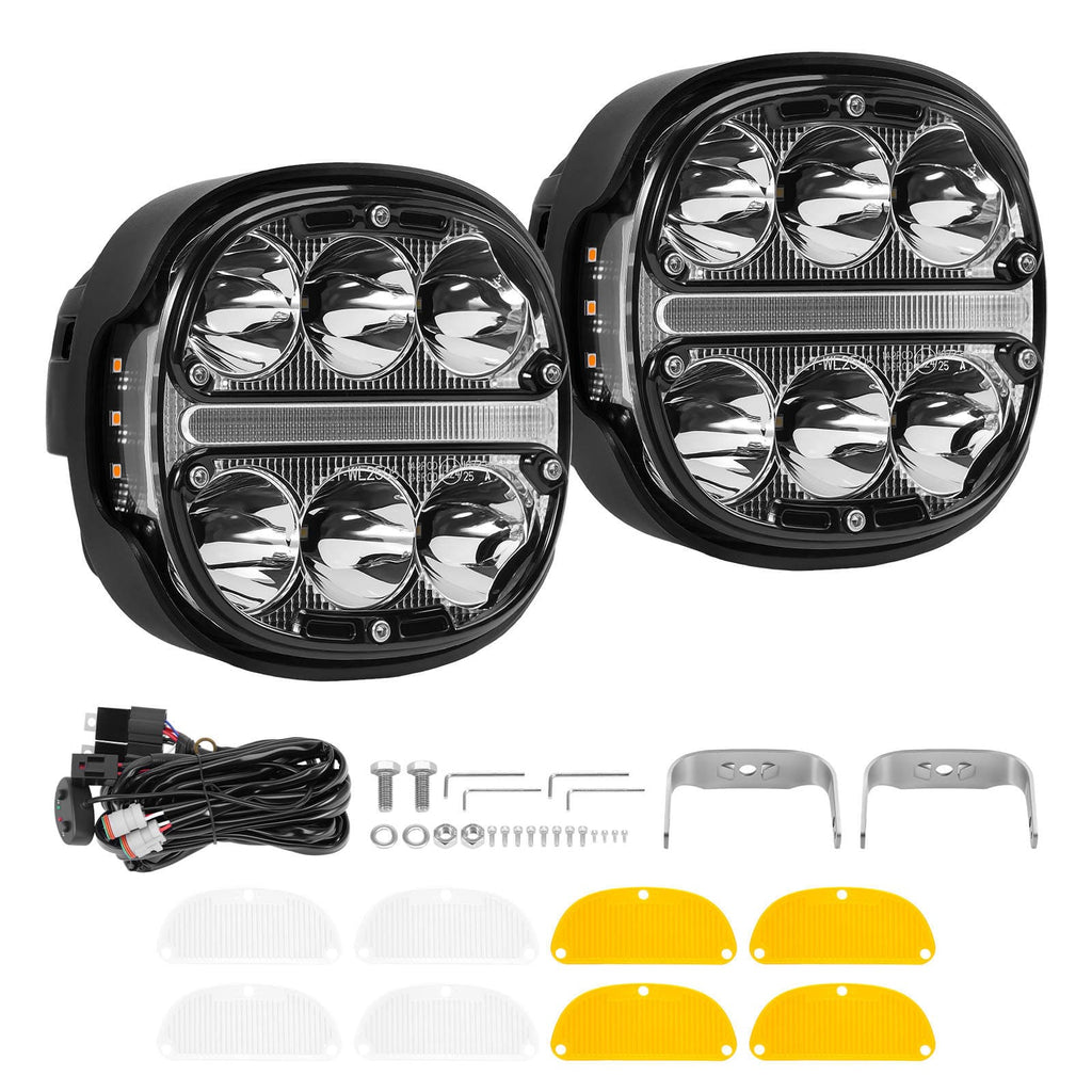 Neu 2x 5 LED Zusatzscheinwerfer mit Gelb Tagfahrlicht DRL for Offroad SUV LKW