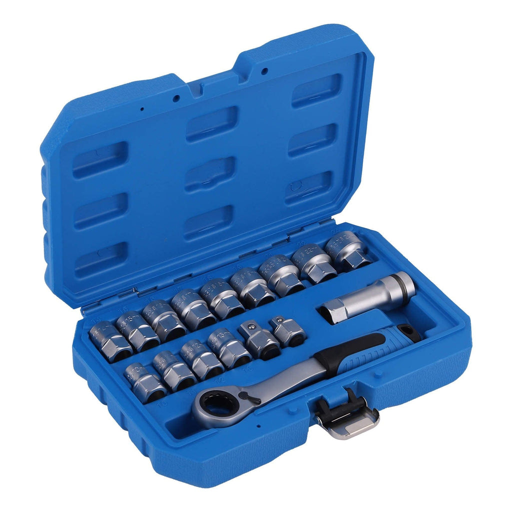 Neu 17X Durchsteck-Steckschlüsselset Ratschenkasten for Mechaniker 10-24mm Metrisch