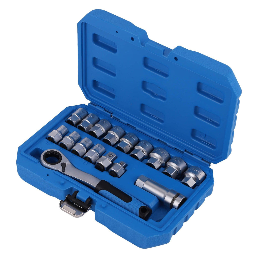 Neu 17X Durchsteck-Steckschlüsselset Ratschenkasten for Mechaniker 10-24mm Metrisch