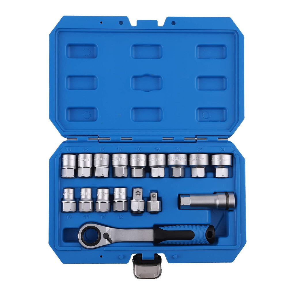 Neu 17X Durchsteck-Steckschlüsselset Ratschenkasten for Mechaniker 10-24mm Metrisch