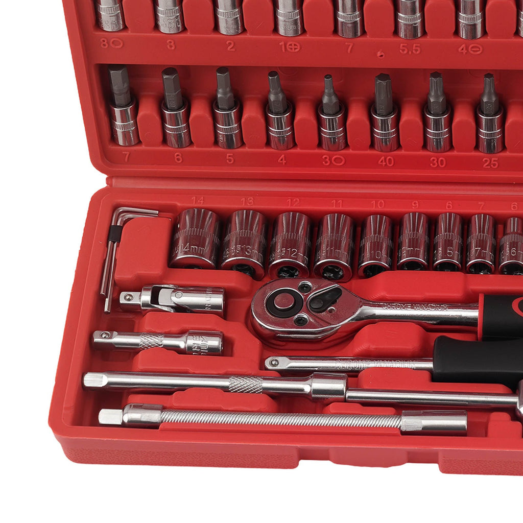 Neu 1/4 Zoll Ratsche Set 46-teilig Kardangelenk Bits 4-14mm verzinkt