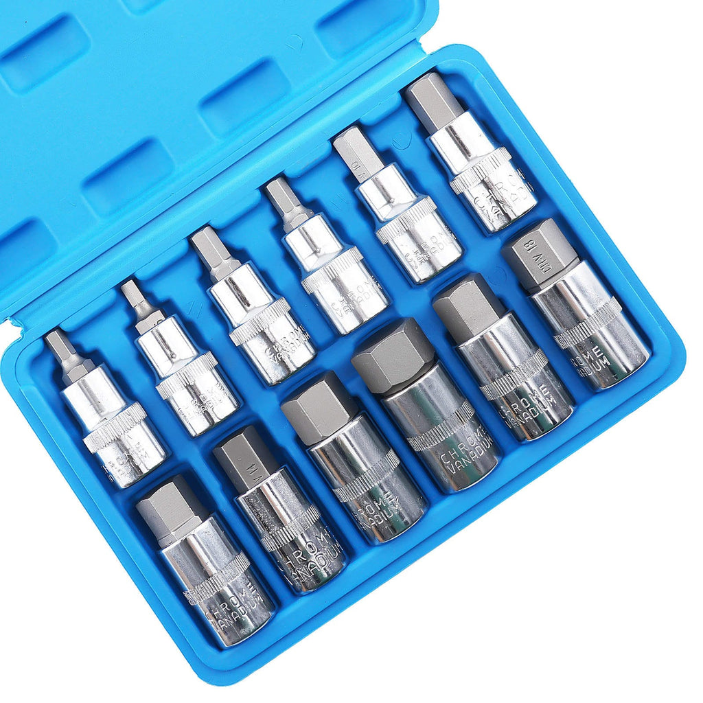 Neu 1/2 Antrieb Sechskant Steckschlüssel 12-teilig H5 H6 H7 H8 H10 H12 H14 H16
