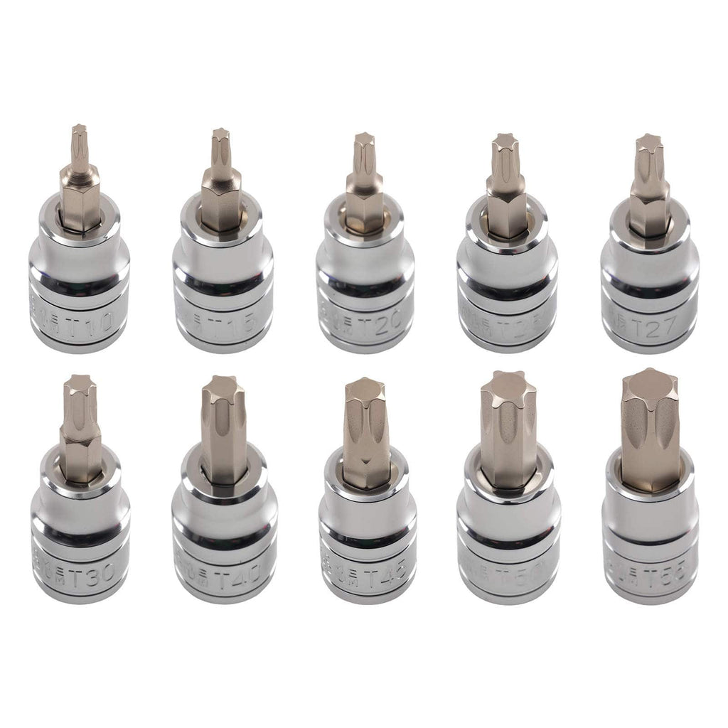 Neu 10 Teile Steckschlüssel Stern-Bit 3/8 Zoll T10-T55 CRV 48mm Set
