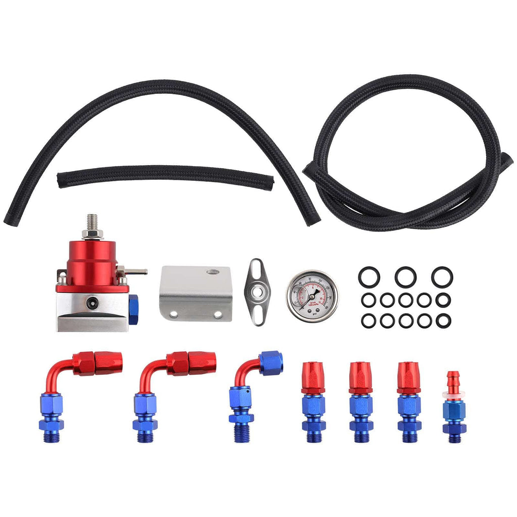 Neu Einstellbarer Kraftstoffdruckregler Kit mit Manometer AN6 Schlauchendanschluss