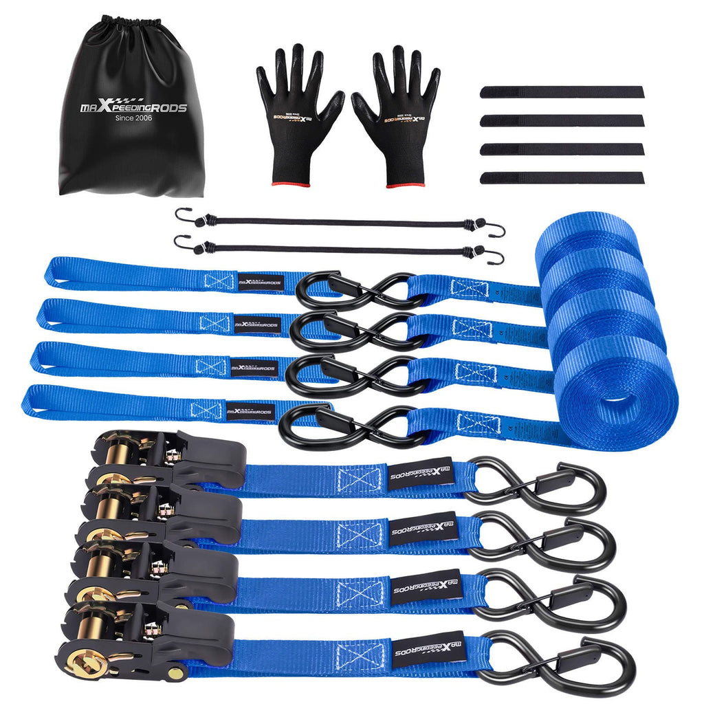 Neu 4xSpanngurte mit Ratsche LKW 997kg 4,5m S-Haken Blau S-Haken mit Sicherheitsclip