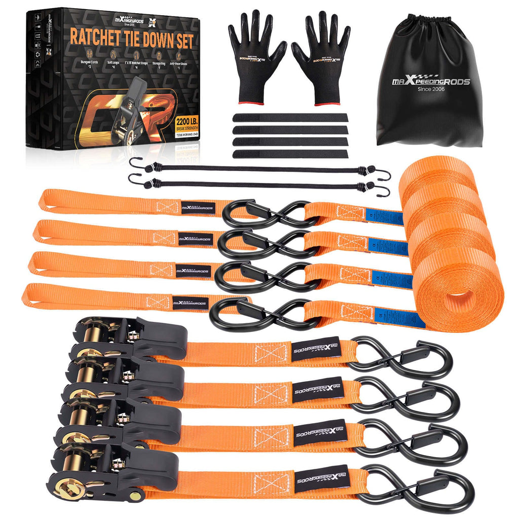 Neu 4x Spanngurte mit Ratsche und Haken Zurrgurte Spanngurt LKW 997kg 4,5m Orange