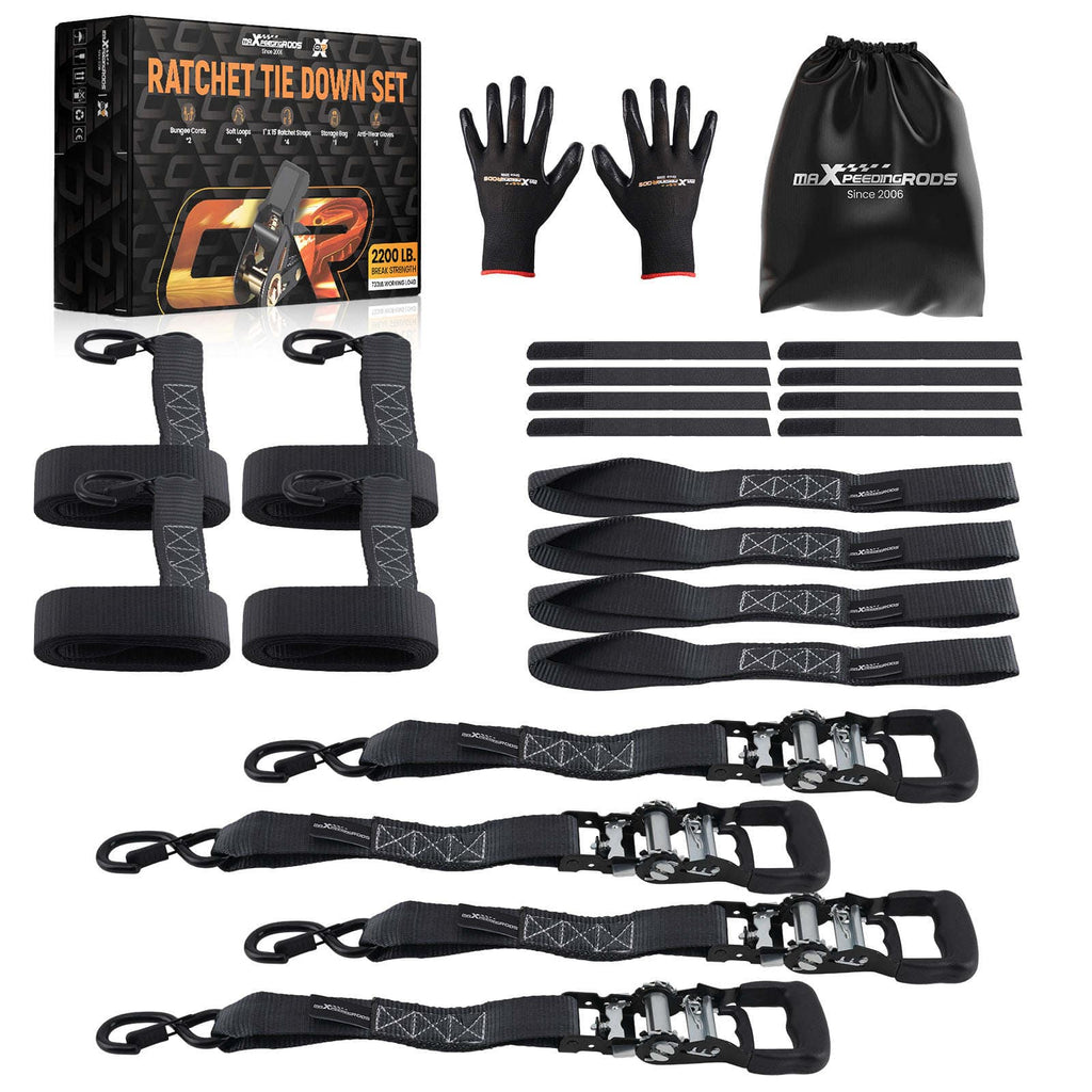 Neu 4x SpanngurteRatsche LKW 5208 lb 2,4m S-Haken Schwarz S-Haken Sicherheitsclip