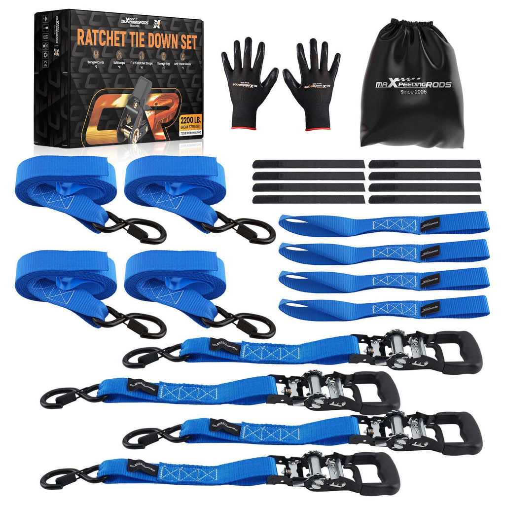 Neu 4x Spanngurte mit Ratsche und Haken Zurrgurte Spanngurt 5208 lb 2,4m Blau