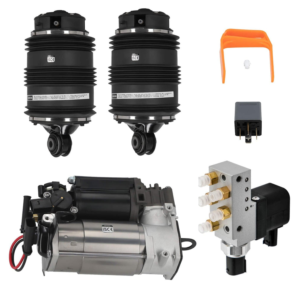 Neu 2x Luftbalg 2Pins Hinten + Kompressor + Ventil kompatibel für Mercedes E S211 A2113200925