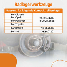 Laden Sie das Bild in den Galerie-Viewer, Neu Radlager Werkzeug Transporter kompatibel für Citroen Opel Peugeot Toyota Kompaktradlager
