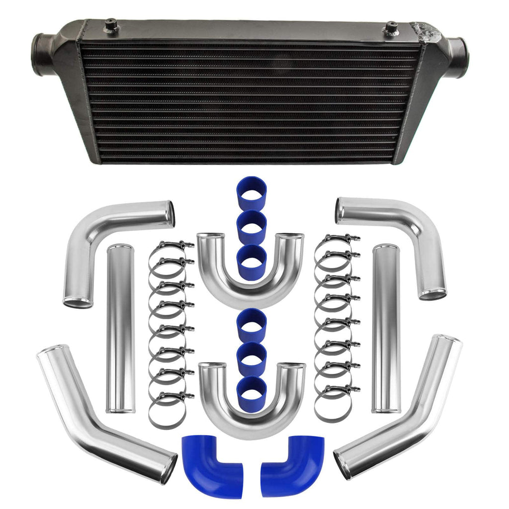Neu Universal Ladeluftkühler 600x300x76mm + 3 76mm Turbo Ladeluftkühler Rohr Kit