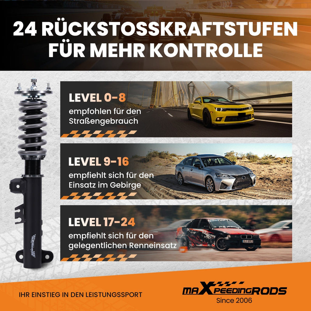 New 24 Stufen Dämpfung Einstellbar Gewindefahrwerk kompatibel für BMW E36 320i 323i 325i 328i