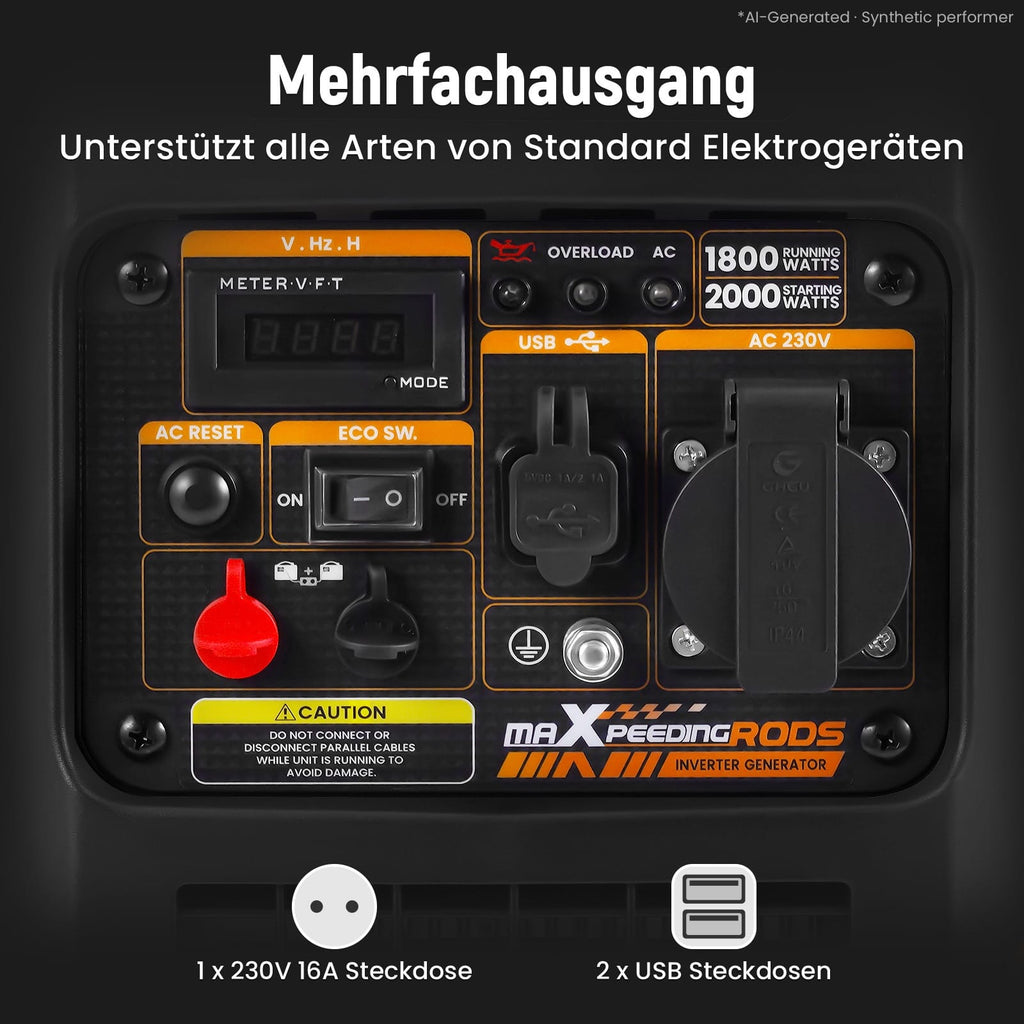 Stromgenerator Notstromaggregat 2000 Watt Inverter Generator Benzin Stromerzeuger LED 15kg