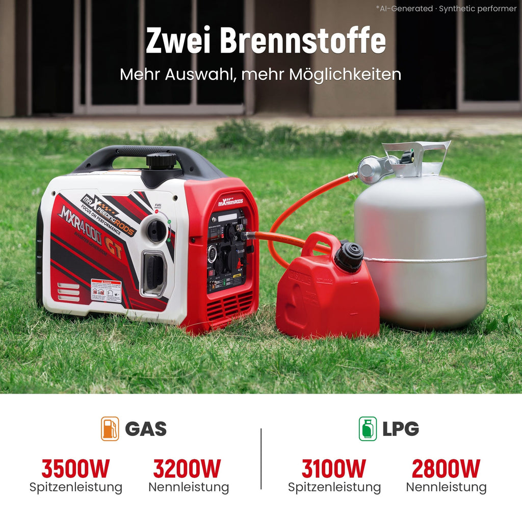 Stromgenerator 3500W LPGBenzin dual fuel generator Inverter Stromaggregat E-Start+Bluetooth