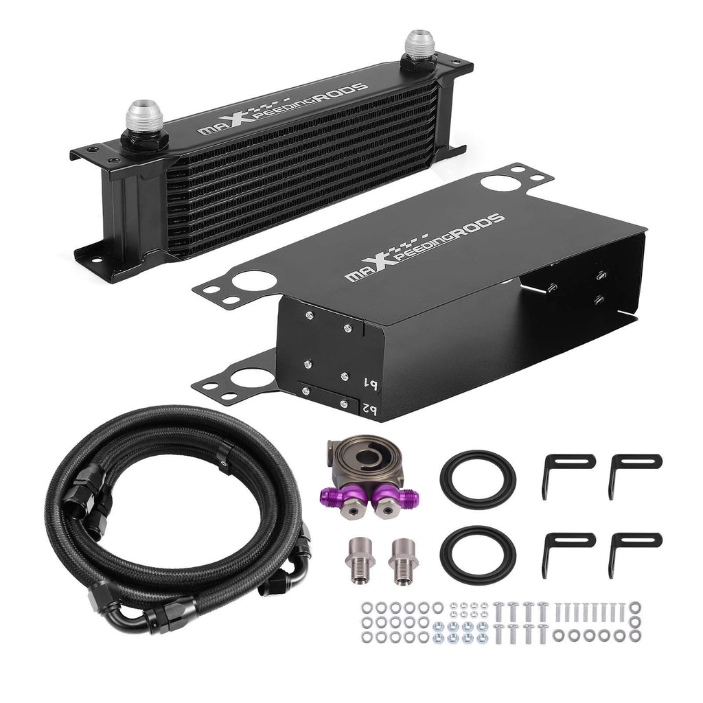 10-Reihen Ölkühler Kit Universal Aluminium AN10 mit Thermostat Adapter 73-83°C