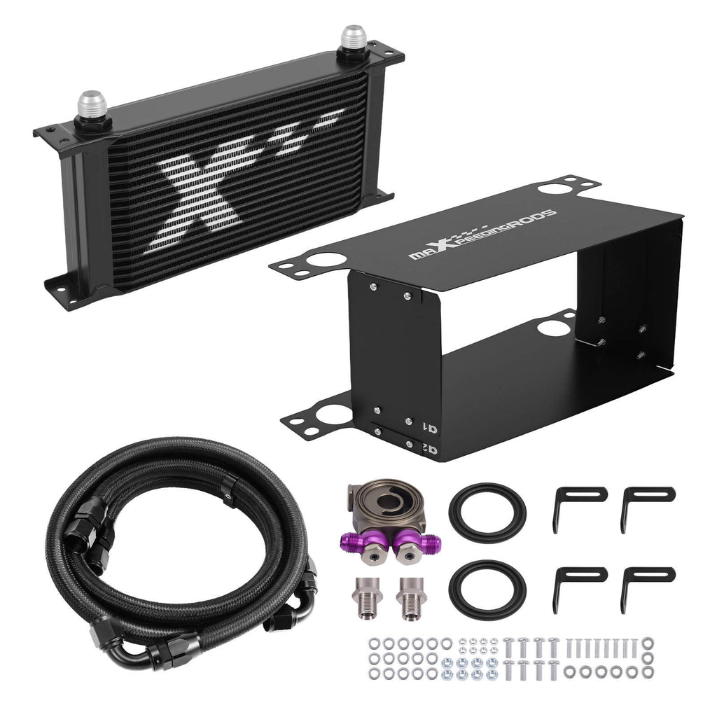 19 Row Oil Cooler Kit Universal AN10 Ölkühler Thermostat Sandwich Adapter Alu
