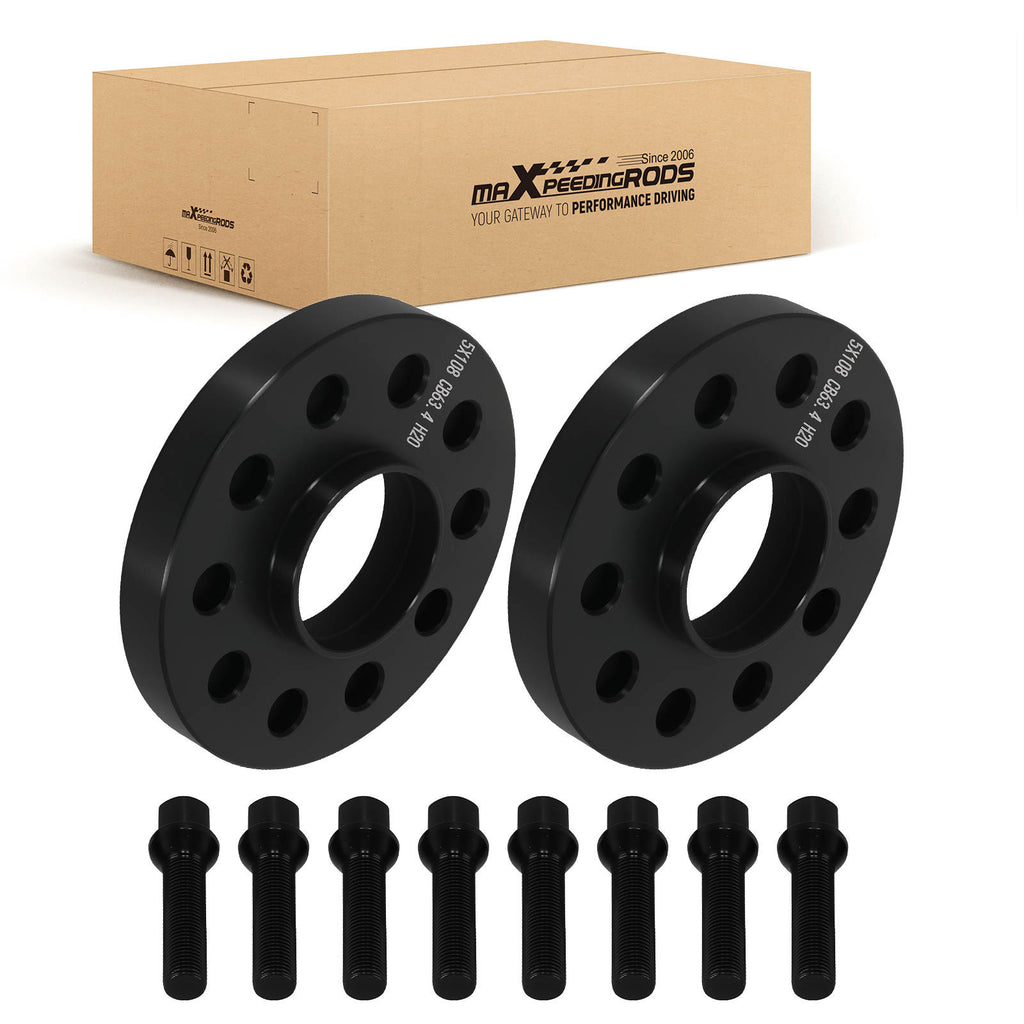 2 Stück 20mm Distanzscheiben kompatibel für Volvo 5x108 M14x1,5x50mm 63,4mm + Bolzen