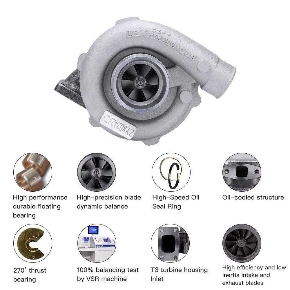 Einstiegslevel Turbolader Universaler Turbolader für T3T4 T04E T3 T4 A/R .63 Ölgekühlt 5 Schrauben