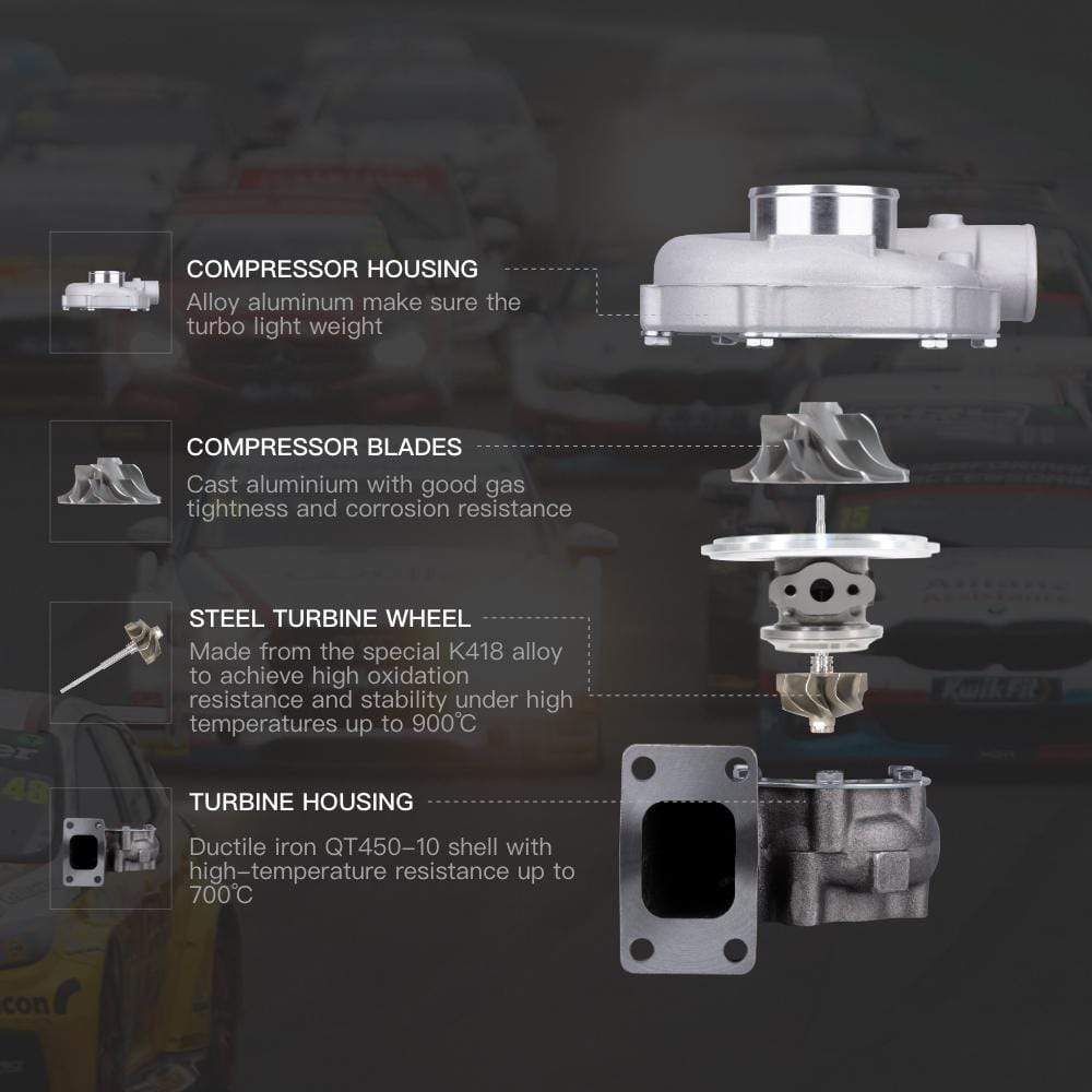 Einstiegslevel Turbolader Universaler Turbolader für T3T4 T04E T3 T4 A/R .63 Ölgekühlt 5 Schrauben