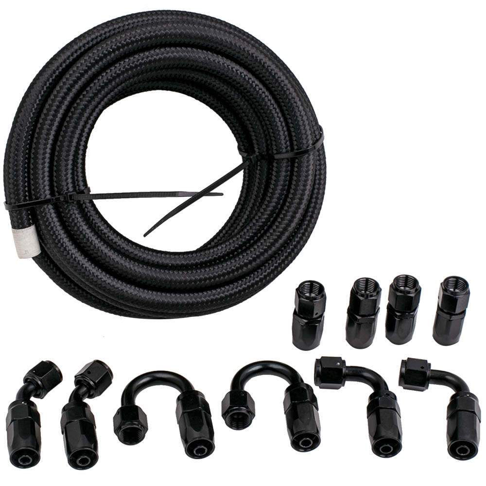 New AN6 AN-6 Nylon Edelstahl Geflochtener Kraftstoffschlauch Ende Adapter Kit Ölleit