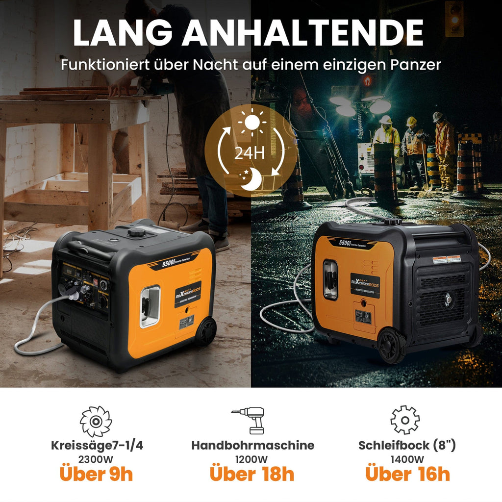 New Leiser, tragbarer Stromgenerator 5500-Watt-Benzinbetriebener mit USB, geräuscharmer Generator für Baustelle