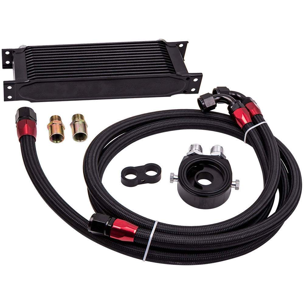 New Universal 13-Row 10AN Engine Transmission Oil Cooler Kit +Filter Adapter