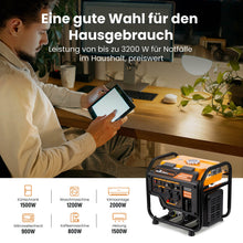 Laden Sie das Bild in den Galerie-Viewer, New 3000W 3200W Inverter Stromerzeuger Benzin für Camping 23.5KG tragbar Generator