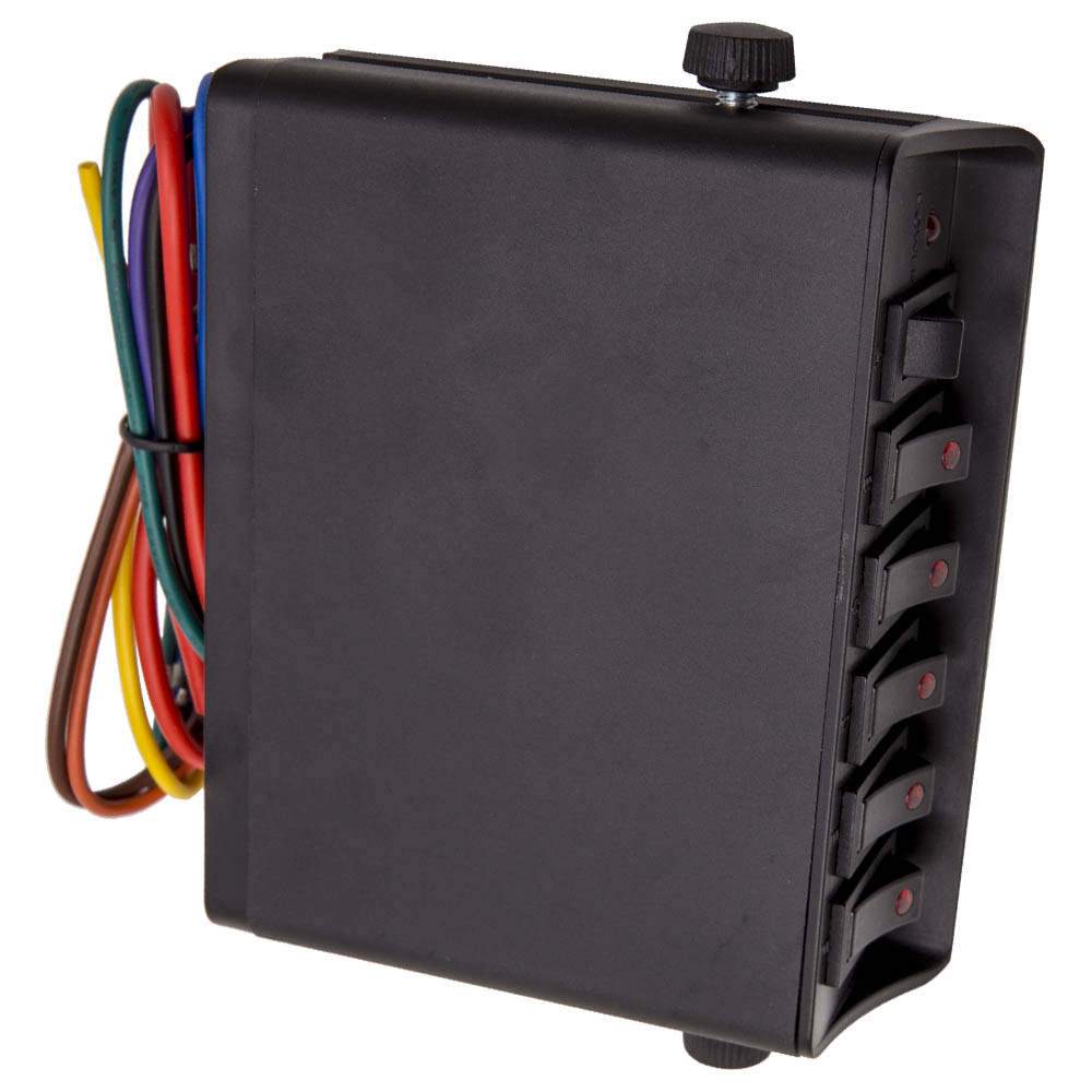 New Black 80A 12V Rocker Switch Box Strobe Lights 6-Gang Toggle Controller Panel