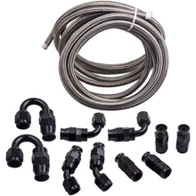 Laden Sie das Bild in den Galerie-Viewer, Ölleitung 20FT AN6 6AN Stainless Steel PTFE Fuel Line Black Fitting Kit E85 Ethanol (inkl. 19% Mwst)