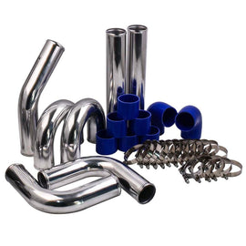 Rohrleitungssätze 3'' 76mm Aluminum Universal Intercooler Turbo Piping Pipe and Blue hose and T-Clamp