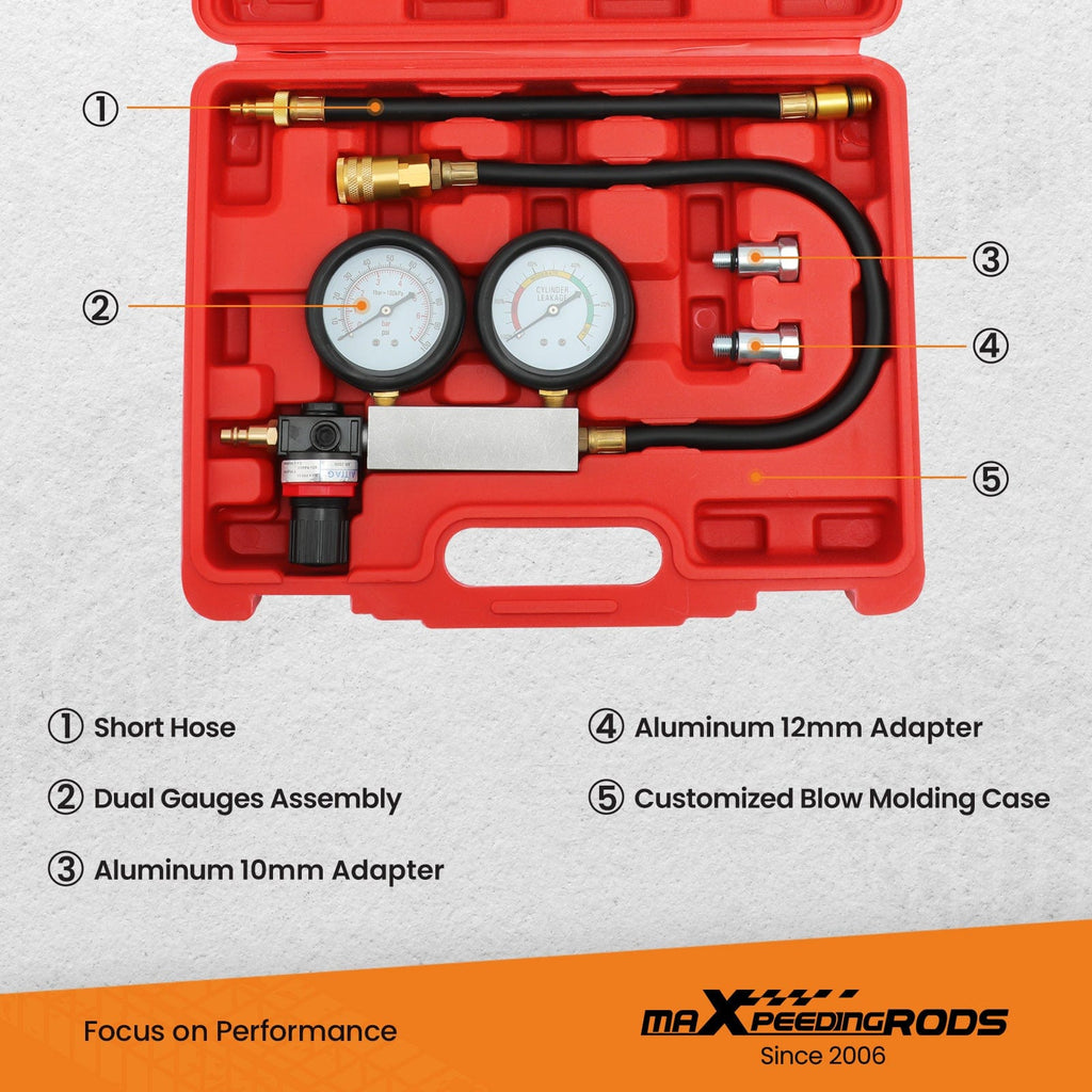 Timing Tool kit Doppeldruckanzeiger-Dichtheitsprüfer-Kit für Zylinderdruck-Lecksucher 0-100PSI