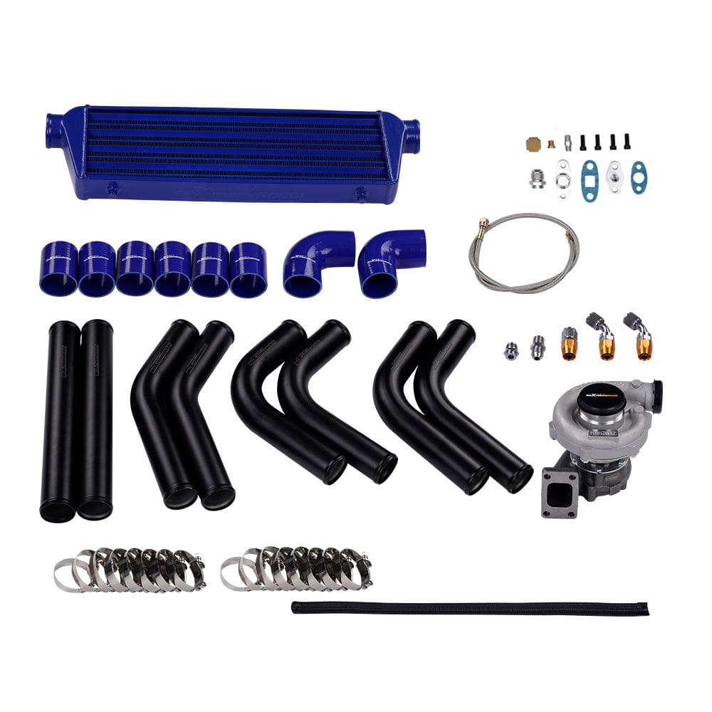 Turbo T3/T4 T04E Hybrid Turbolader + Universal Intercooler + Piping Kit turbo 10 tlg.